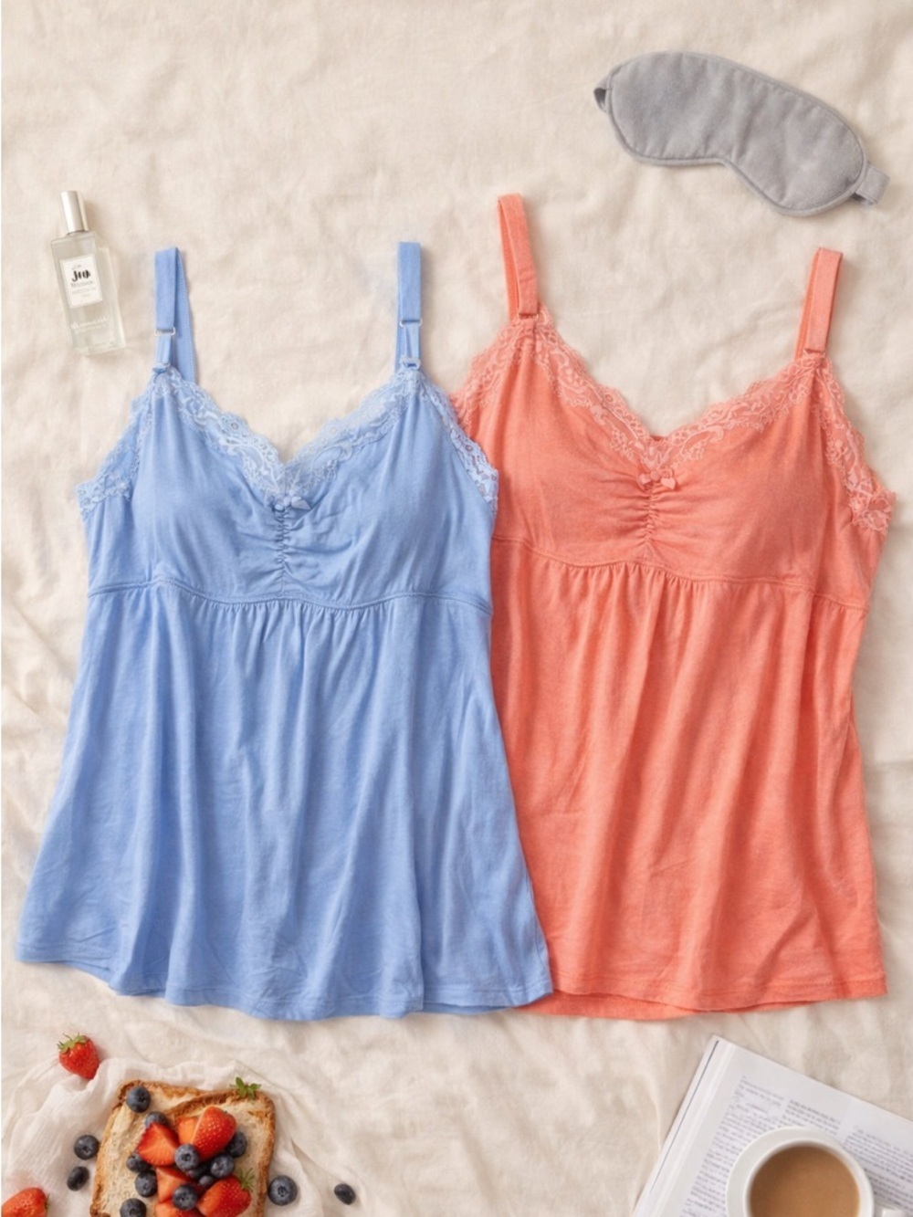 Soma | Blue & Coral Lace Trim Cami Bundle | Rayon Stretch Sleepwear | XXL